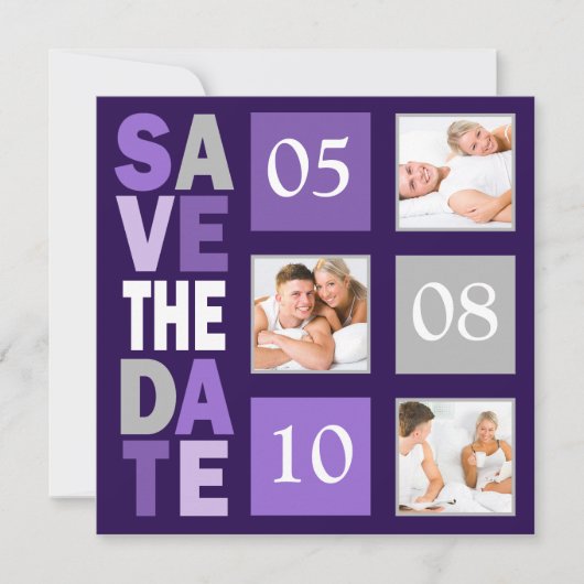Paarse foto bewaart de datumuitnodigingen save the date (Voorkant)