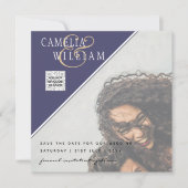 Paarse FOTO-bruiloft nodigt QR CODE RSVP Blue uit (Voorkant)
