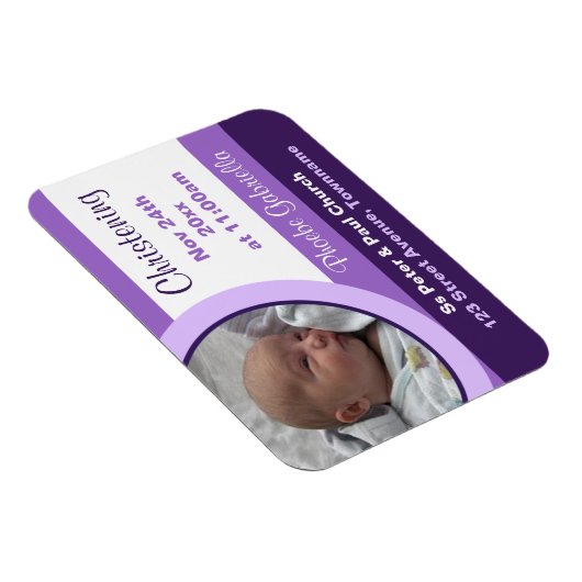 Paarse Foto Christening/Baptism Magnet Uitnodiging Magneet (Rechterzijde)