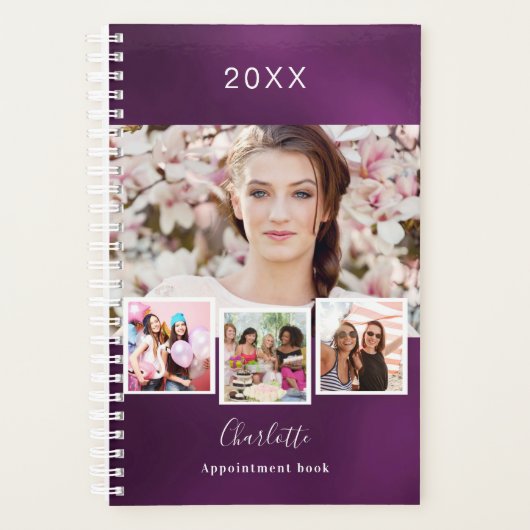 Paarse foto collage afspraak 2026 planner (Voorkant)