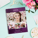 Paarse foto collage afspraken 2025 planner<br><div class="desc">Laat uw creativiteit de vrije loop met onze gepersonaliseerde 2025-planner, ontworpen voor diegenen die hun planningservaring echt uniek willen maken! Creëer een prachtige fotocollage met vier van je favoriete foto's tegen een diep paarse, ongelijkmatig gekleurde achtergrond met elegante witte tekst. Personaliseer het verder door jouw namen, een speciaal jaar en...</div>