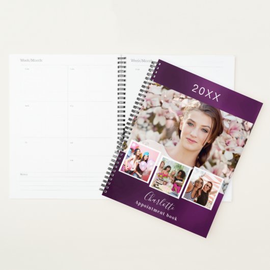 Paarse foto collage afspraken 2026 planner (Display)