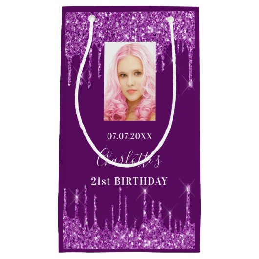 Paarse foto glitter druppels foto klein cadeauzakje (Voorkant)