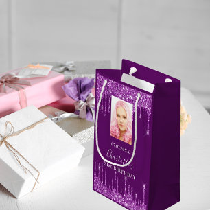 Paarse foto glitter druppels foto klein cadeauzakje