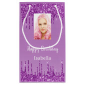 Paarse foto glitter druppels foto verjaardag klein cadeauzakje (Achterkant)