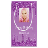 Paarse foto glitter druppels foto verjaardag klein cadeauzakje (Voorkant)