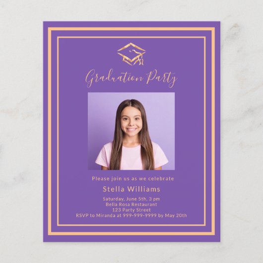 Paarse foto Graduation Party uitnodiging (Voorkant)