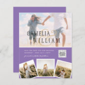 Paarse Foto Huwelijksuitnodiging QR Code Bewaar Da (Voorkant / Achterkant)