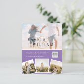 Paarse Foto Huwelijksuitnodiging QR Code Bewaar Da (Staand voorkant)