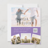 Paarse Foto Huwelijksuitnodiging QR Code Bewaar Da (Voorkant)