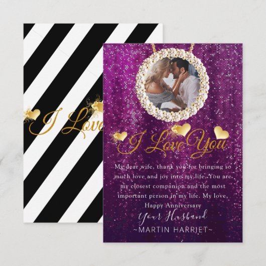 Paarse Foto Ik Hou Van Jou Jubileumkaart Voor Vrou Bedankkaart (Voorkant / Achterkant)