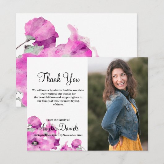 Paarse foto in geheugen Dank u wel Kaart (Voorkant / Achterkant)