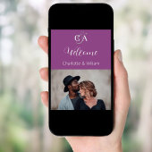 Paarse foto monogram bruiloft welkomstbord poster