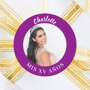 Paarse foto naam Quinceanera Ronde Sticker