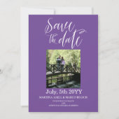 Paarse Foto Opslaan datum uitnodiging (Voorkant)