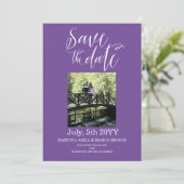 Paarse Foto Opslaan datum uitnodiging (Staand voorkant)