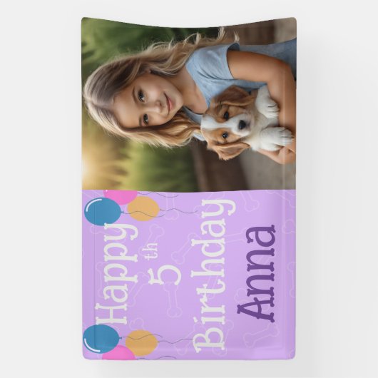 Paarse foto Puppy Dog Verjaardag Paw-ty Spandoek (Verticaal)