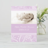 Paarse foto Sjabloon Nieuwe baby geboorteaankondig (Staand voorkant)