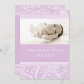 Paarse foto Sjabloon Nieuwe baby geboorteaankondig (Voorkant / Achterkant)