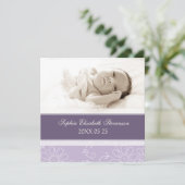 Paarse foto Sjabloon Nieuwe baby geboorteaankondig (Staand voorkant)