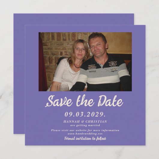 Paarse foto Sla het datumvierkant op Kaart (Voorkant / Achterkant)