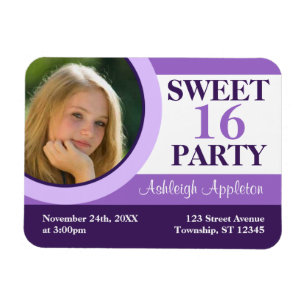 Paarse Foto Sweet 16 Party Invitation Flat Magnet Magneet