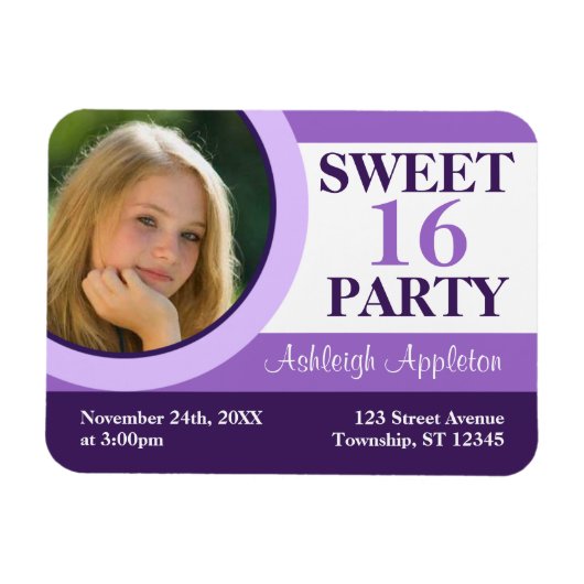Paarse Foto Sweet 16 Party Invitation Flat Magnet Magneet (Horizontaal)