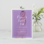 Paarse foto Tint Overlay 2 Modern Sweet 16 Kaart (Staand voorkant)
