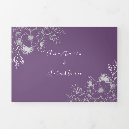 Paarse Foto Trouw Tri-Fold Uitnodiging (Cover)