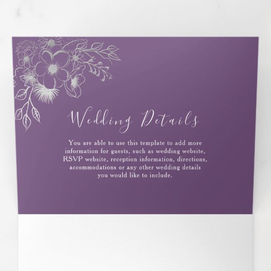 Paarse Foto Trouw Tri-Fold Uitnodiging (Binnenzijde eerst)