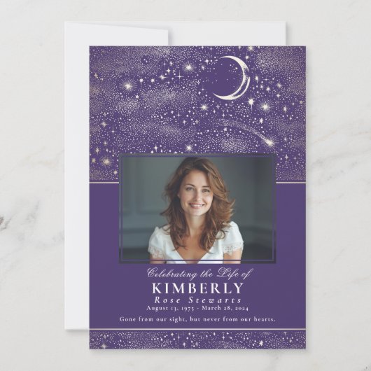 Paarse foto van begrafenisherdenking van het leven kaart (Voorkant)