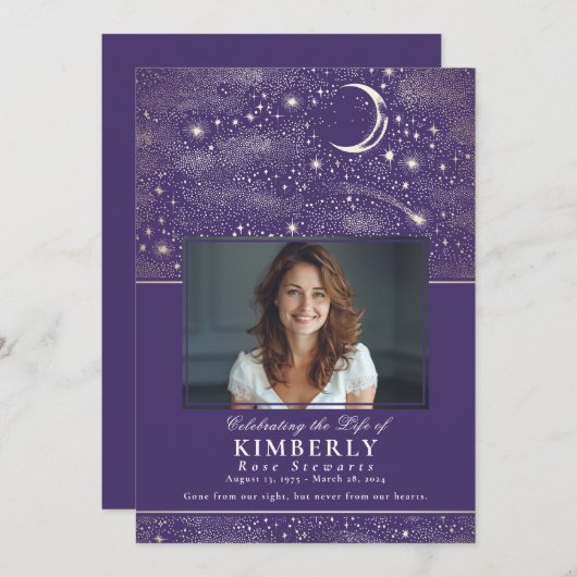 Paarse foto van begrafenisherdenking van het leven kaart (Voorkant / Achterkant)