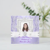  Paarse foto van Girl First Heilige Communie Kaart (Staand voorkant)