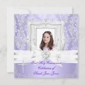  Paarse foto van Girl First Heilige Communie Kaart (Voorkant)