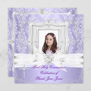  Paarse foto van Girl First Heilige Communie Kaart