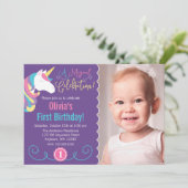Paarse foto van Magical Unicorn Birthday Kaart (Staand voorkant)