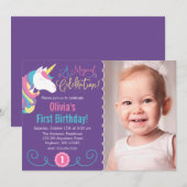Paarse foto van Magical Unicorn Birthday Kaart (Voorkant / Achterkant)