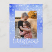 Paarse foto van Merry Kerstmis Modern Snowy Winter Feestdagenkaart (Voorkant)