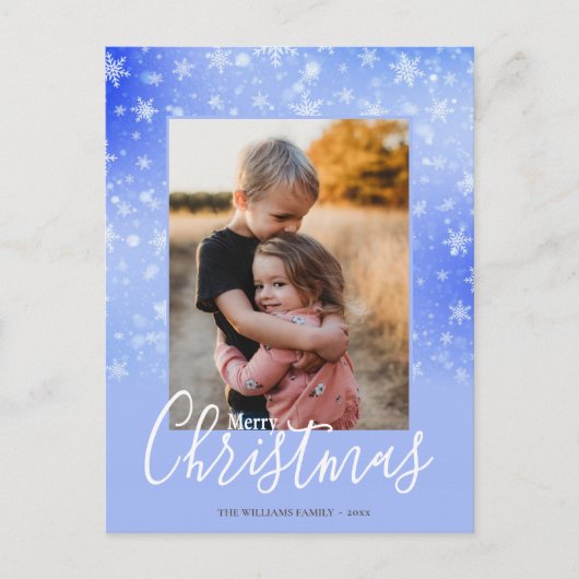 Paarse foto van Merry Kerstmis Modern Snowy Winter Feestdagenkaart (Voorkant)