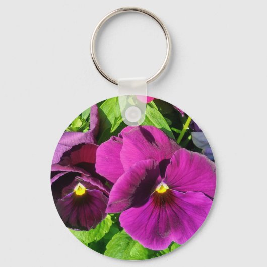 Paarse foto van Pansy Flower Sleutelhanger (Voorkant)