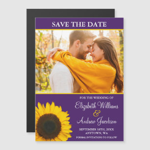 Paarse foto Yellow Sunflower Save the Date Magnetische Uitnodiging