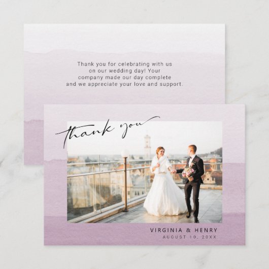Paarse fotobruiloft bedankkaart (Voorkant / Achterkant)