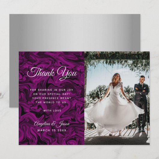 Paarse fotobruiloft bedankkaart (Voorkant / Achterkant)