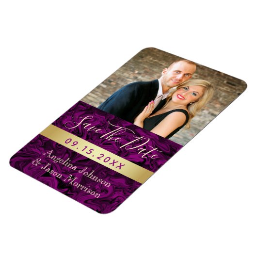 Paarse fotobruiloft bespaart de uitnodiging tot he magneet (Linkerzijde)
