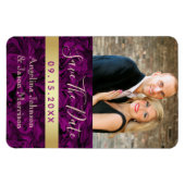 Paarse fotobruiloft bespaart de uitnodiging tot he magneet (Horizontaal)