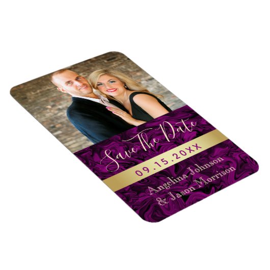 Paarse fotobruiloft bespaart de uitnodiging tot he magneet (Rechterzijde)