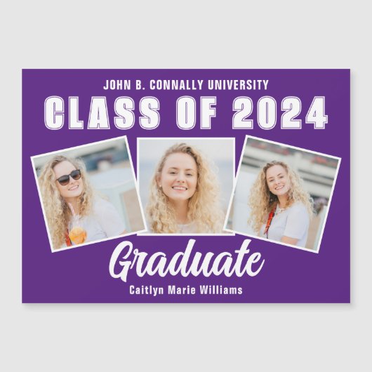 Paarse Fotocollage 2025 Afstuderen Magneet Kaart (Voorkant)