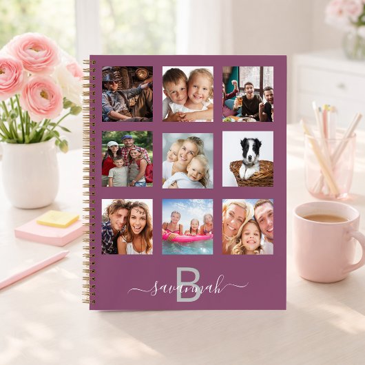 Paarse fotocollage monogram modern dagboek notitieboek