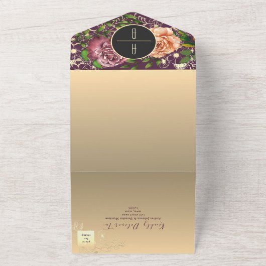 Paarse foto's bruiloft all in one uitnodiging (Buitenkant)