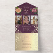 Paarse foto's bruiloft all in one uitnodiging (Binnen)